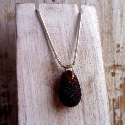 Sterling Silver, Brown Sea Glass Necklace