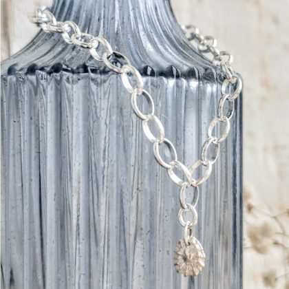 Silver Chain With Solid Silver Seashell Charm Bracelet