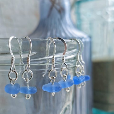 Silver Earrings with Cornflower Blue Sea Glass
