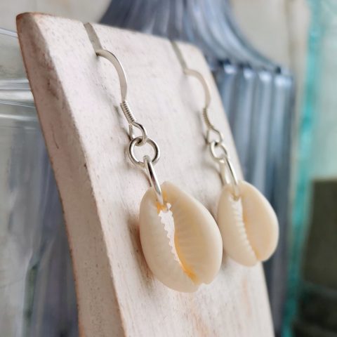 Natural Cowrie Seashell Sterling Silver Earrings